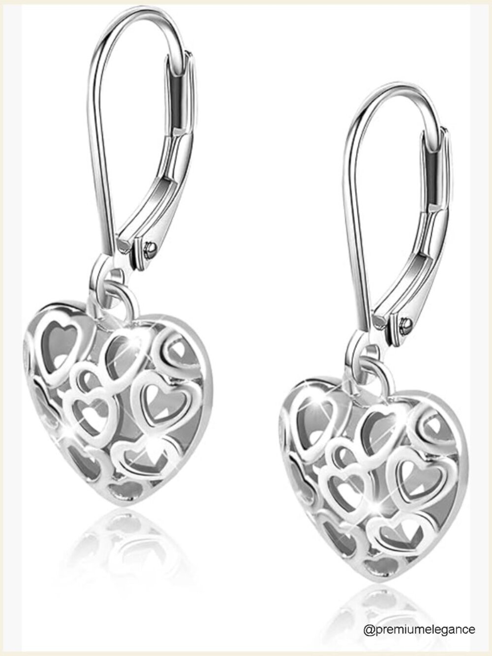 Sterling Silver Heart Leverback Drop Earrings Filigree Design